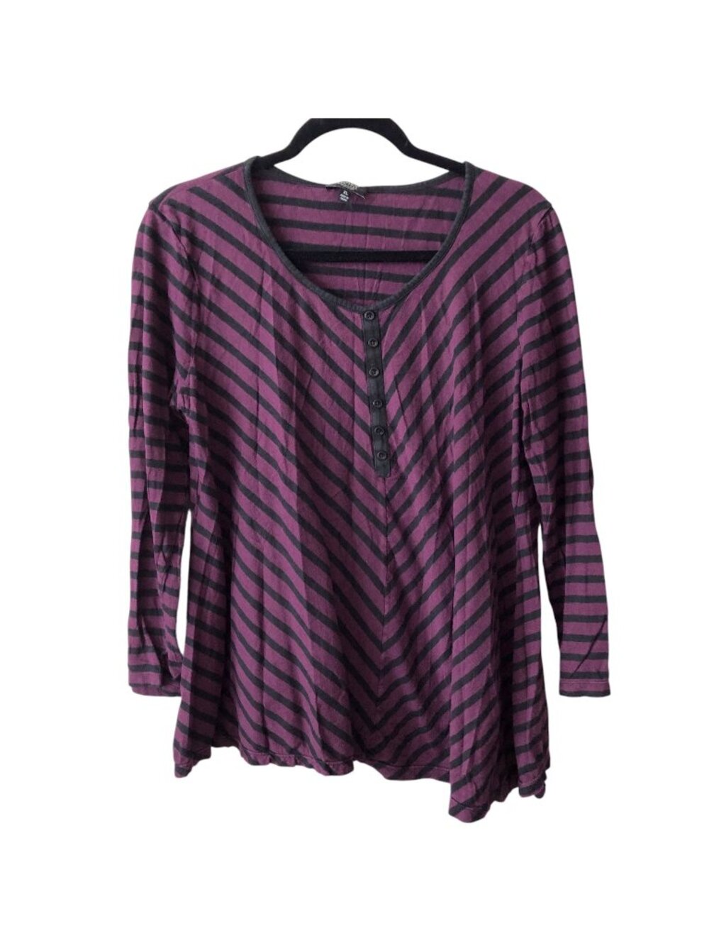Jones New York Purple Black Striped Scoop Neck Long Sleeve Top XL